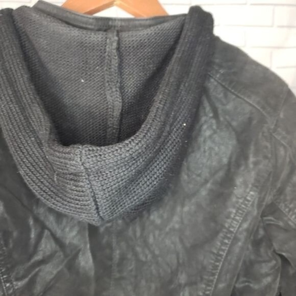 Black Hooded Moto Jacket Womens Full‎ Zip Casual - Size small - Picture 8 of 12